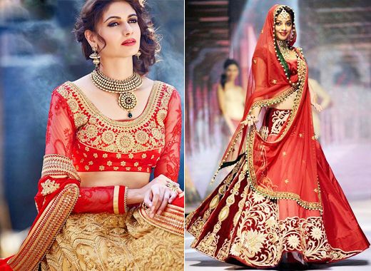 Golden Red Lehenga.weddingplz