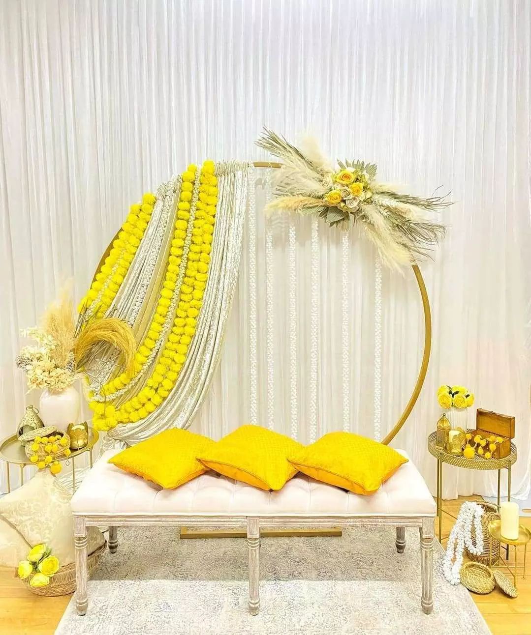 DIY Easy Haldi Mehndi Wedding Pellikuturu Function Ceremony Decoration Ideas  at Home Puja Room Deco - YouTube
