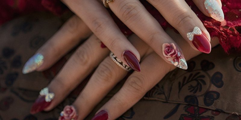 red embellished nails